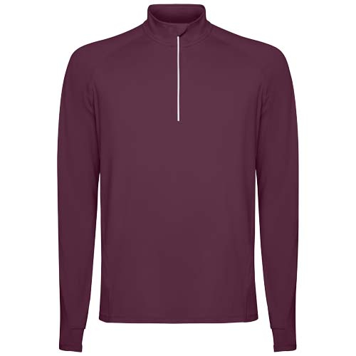 Sweatshirt publicitaire homme demi-zip recyclé et technique Estambul Rouge / Prune